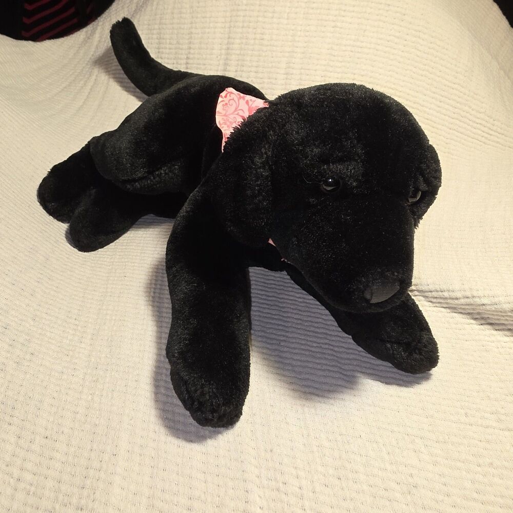 Animal Alley Toys R Us Black Labrador Plush Pink Bandana Retired